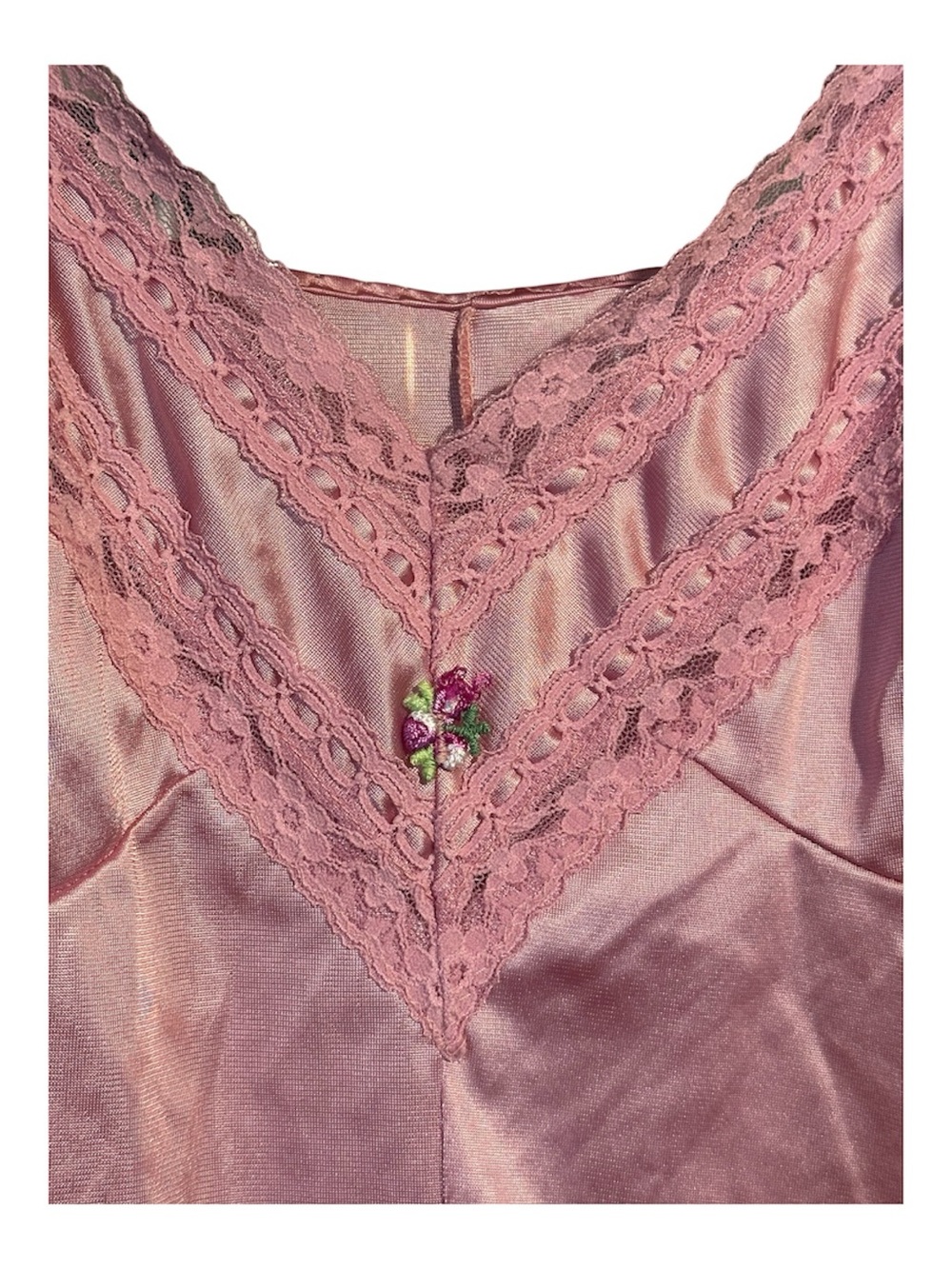 Vintage Pink Teddy Lace Trim Body Suit One Piece Tank Top Large - Picture 4 of 8